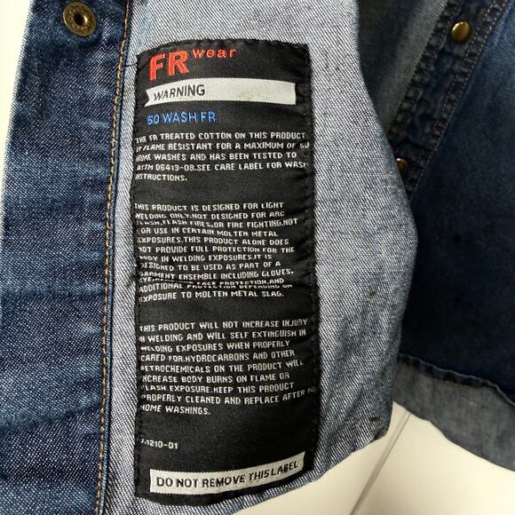 Black Stallion FR Denim Work Shirt Medium Snap Front Utility - Picture 6 of 16